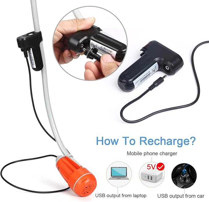Portable Camping Shower, Outdoor Shower Head, Shower Pump, Detachable USB Rechargeable Batteries, Pumps Water from Bucket, for Camping, Hiking, Pet Cleaning, Pet Shower, Car Washing