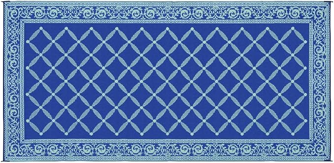 Stylish Camping 119183 9-feet by 18-feet Reversible Mat, Plastic Straw Rug, Large Floor Mat for Outdoors, RV, Patio, Backyard, Picnic, Beach, Camping (Blue/Light-Green)