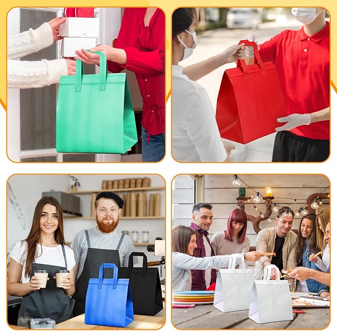 Hushee 200 Pcs Insulated Take out Bags Bulk Thermal Insulation Take Away Bags Disposable 10.24x11.02x6.69 Inch for Grocery Lunch Hot Cold Frozen Food Delivery Shipping Cooler(Colored)