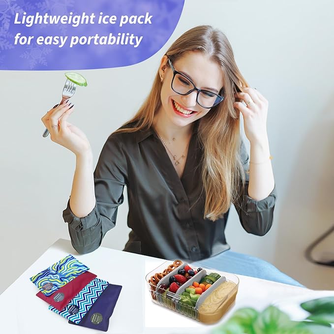 Cerbonny Ice Packs For Lunch Boxes,Ice Packs Reusable for Lunch Box,Cooler Ice Packs For Lunch Bag,Freezer Packs Fit For Beach Bags,Lunch Box Ice Packs,Fit for 3+,Pack of 4