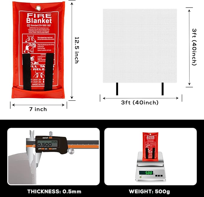 FLASLD 4 Pack Fire Blanket for Home and Kitchen, 40x40 Inch Fiberglass Fire Blankets Emergency for People, Fire Suppression Blankets for School Fireplace Grill Car Office Garage Welding Warehouse