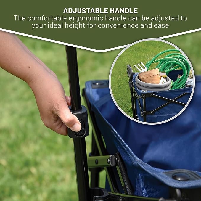 TIMBER RIDGE Folding Collapsible Wagon, Utility Push Pull Beach Wagon with All-Terrain Universal Wheels, Heavy Duty Foldable Grocery Cart for Outdoor Garden Camping Shopping, Holds 225 lbs, Dark Blue