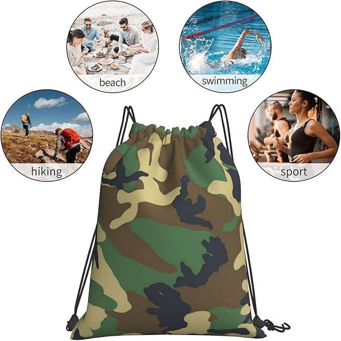 Camo Drawstring Bag Camouflage Map Gym Backpack Sports Backpack Lightweight Waterproof Bags for Men Women Outdoor Gym Sport
