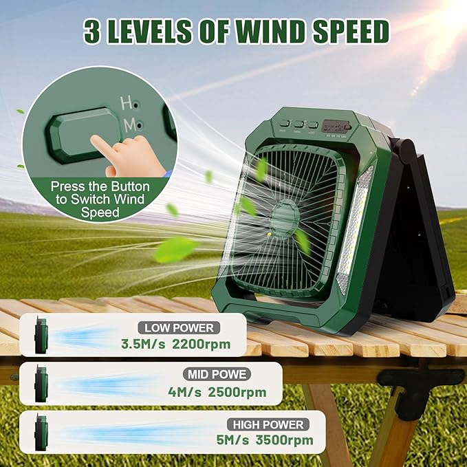 26800mAh Portable Camping fan Rechargeable, 2-in-1 Battery Powered Solar Fan with Detachable Solar Panel, 270° Rotation Personal USB Desk Fan with 3 Speed/Timer/LED Light/Hanging Hook for Outdoor