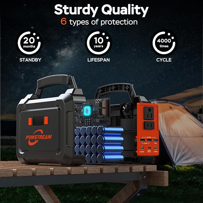 POWSTREAM 300W Solar Powered Generator 296Wh Portable Power Station with Solar Panel Foldable 60W Included, Battery Charger Power Bank with AC Outlet for RV Trip Camping Emergency Home Outage CPAP