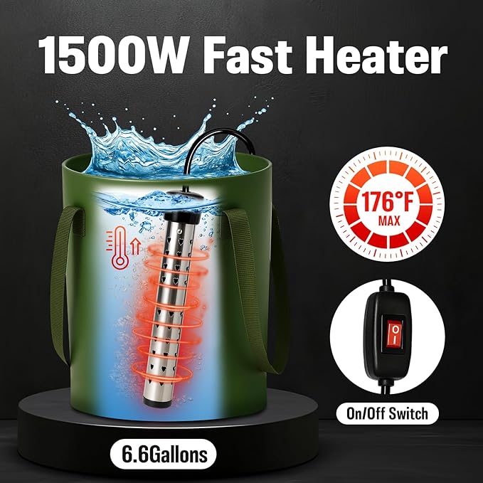 Motivekit™ Portable Camping Shower | 5.3/6.6 gal. Foldable Bucket, 6000mAh Rechargeable Shower Pump, 6' 7" Filtered Shower Head, Summer Beach Outdoor Showering Hiking Pet Bath RV Car Wash Water Plant