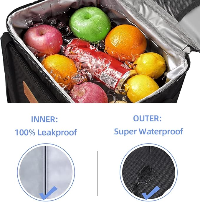 iknoe Insulated Thickened Lunch Bag for Women & Men, 14L Soft Coolers Leak Proof, Insulated Tote Bags with Zippered Top Great for Work,Picnic and Beach, Black 18-Can