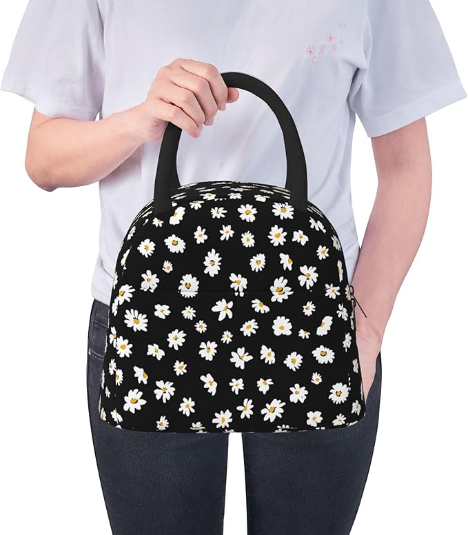 Daisy Lunch Bag Lunch Box for Women Men Boys Girls, Reusable Insulated Lunch Tote Bag, Leakproof Thermal Cooler Sack Food Handbags High Capacity for Work School Picnic Camping Gifts