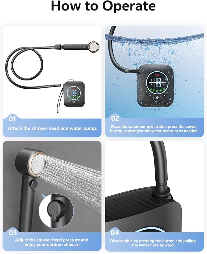 Portable Shower – 8000mAh Rechargeable Camping Shower, 6.0L/min Portable Shower Pump, Outdoor Shower for Camping, Hiking, Traveling, Washing