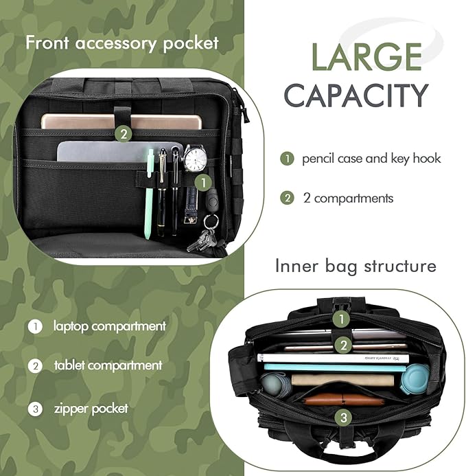 BAGZY Tactical Messenger Bag for Men Multifunctional Tactical Briefcase, Men's Military Laptop Bag 14/15.6/17.3 Inch Professional Work Bag for Business Teacher Office Travel