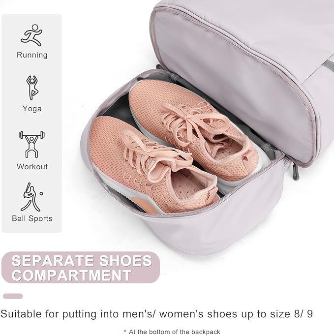 Coofay Small Gym Bag for Women - Waterproof, Lightweight Travel Backpack with Shoe Compartment