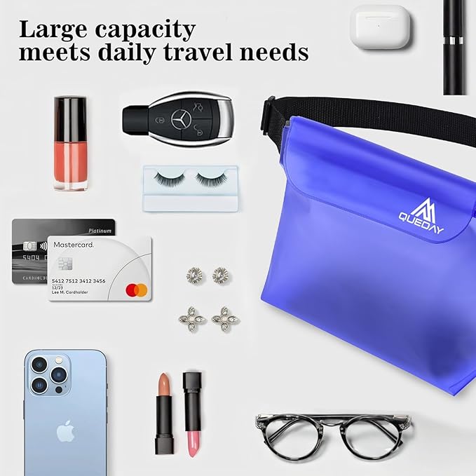 Queday 3-Pack Waterproof Pouch with Waist Strap, Screen Touchable Dry Bag with Adjustable Belt for Phone Valuables for Swimming Snorkeling Boating Fishing Kayaking Black White Pink
