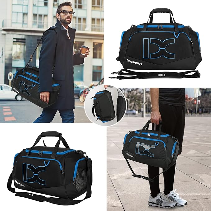 Sports Gym Bag,INOXTO Travel Duffel Bag with Dry Wet Pocket And Shoe CompartmentFor Women and Men,40L/55L Fitness Waterproof Weekender Bag For Swim Sports Travel Working Out (Black blue, 40L)