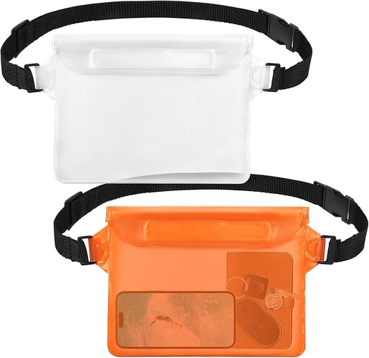 2-Pack Waterproof Pouch with Adjustable Waist Strap, Waterproof Dry Bag, Keeps Cell Phones and Valuables Safe and Dry, Perfect for Kayaking, Beach, Camping and Swimming (Black)