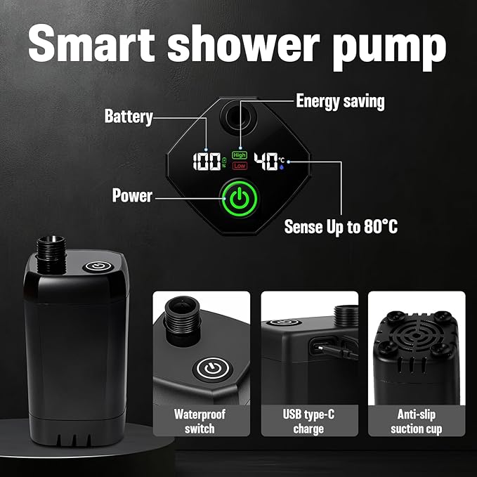Motivekit™ Portable Camping Shower | 5.3/6.6 gal. Foldable Bucket, 6000mAh Rechargeable Shower Pump, 6' 7" Filtered Shower Head, Summer Beach Outdoor Showering Hiking Pet Bath RV Car Wash Water Plant