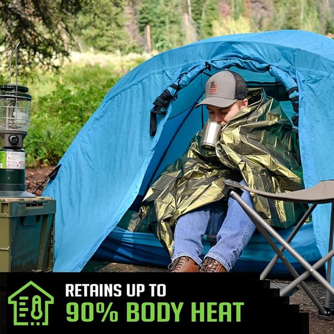 EVERLIT Survival Emergency Mylar Thermal Blankets -Space Blanket Survival kit Camping Blanket Perfect for First Aid, Outdoors, Hiking,Bug Out Bag,Marathons or First Aid (Forest Green)