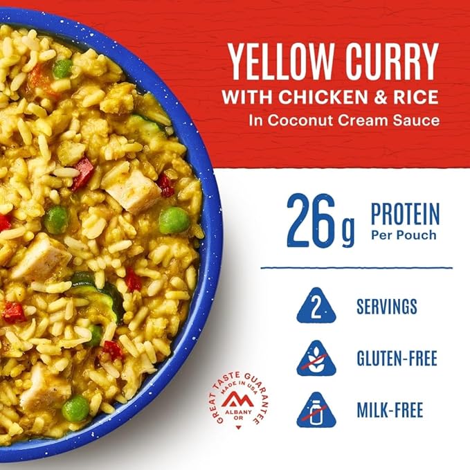 Mountain House Yellow Curry with Chicken & Rice | Freeze-Dried Backpacking & Camping Food | 2 Servings |Gluten-Free