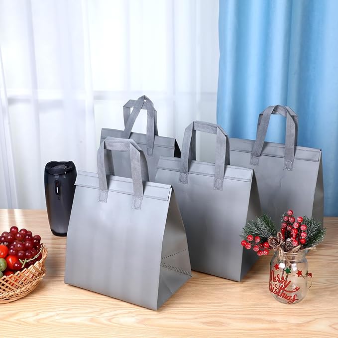 Hushee 200 Pcs Insulated Take out Bags Bulk Thermal Insulation Take Away Bags Disposable 10.24x11.02x6.69 Inch for Grocery Lunch Hot Cold Frozen Food Delivery Shipping Cooler(Gray)