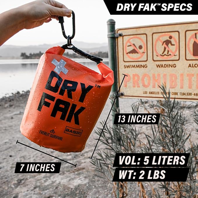 EVERLIT 290 Pc Waterproof First Aid Kit Dry FAK Medical Kit Emergency Survival Kit for Boat, Backpacking, Hiking, Fishing, Travel, Kayaking (Orange)