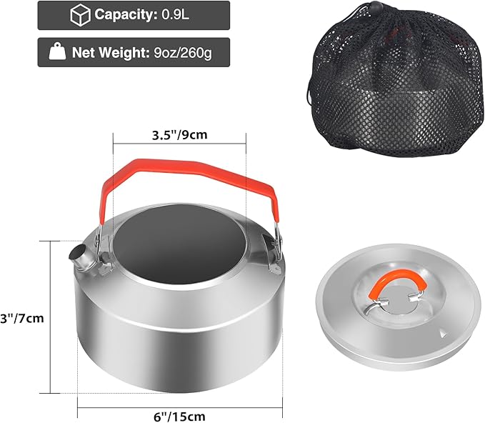 REDCAMP 0.9L Outdoor Camping Kettle, Lightweight Stainless Steel Water Pot with Carrying Bag, Portable Camp Tea Kettle Coffee Pot for Hiking Picnic Camping