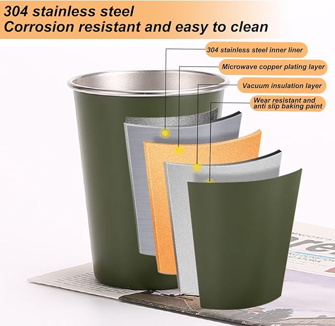 3PCS Camping Kettle Outdoor Campfire Camp Kettle Set with 2 Cups, 1L Stainless Steel camping tea kettle Coffee Pot, Portable Lightweight Teapot, Ideal for Hiking Picnic Travel, Green