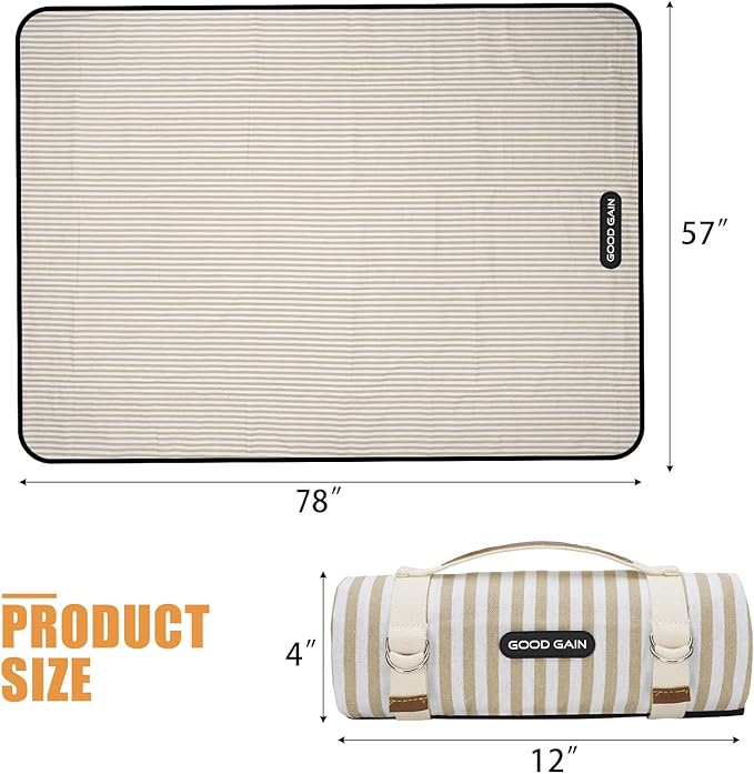 G GOOD GAIN Picnic Blankets Waterproof Extra Large - Outdoor Blanket Sand Free Foldable with Carry Strap for Beach, Camping, Park Grass, Hiking, Travel, Concerts, Indoor (Sand Yellow)
