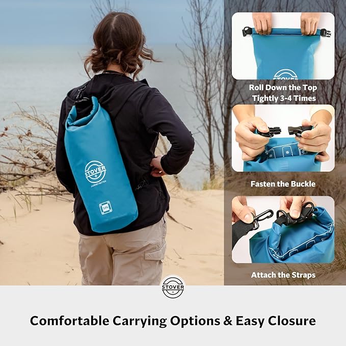 STOVER 5/10/25/30/40/55L Waterproof Dry Bag, Small Lightweight Roll Top Dry Bag Backpack w/Waterproof Phone Case, Kayaking, Travel, Hiking, Fishing, Tubing, Camping, the Beach, Men/Women (Blue)
