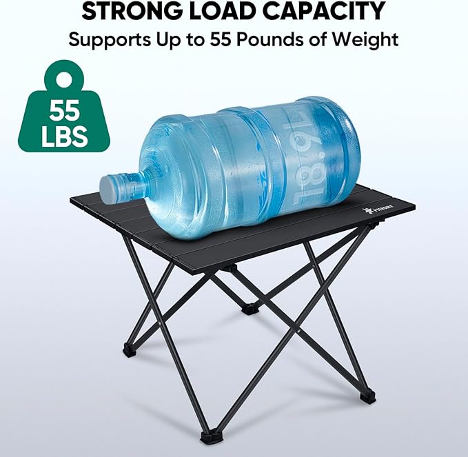 PTEROMY Folding Camping Table, Portable Beach Table with Ultralight Aluminum Tabletop for Travel, Outdoor, Camping, Picnics, and BBQs (Small, Black)