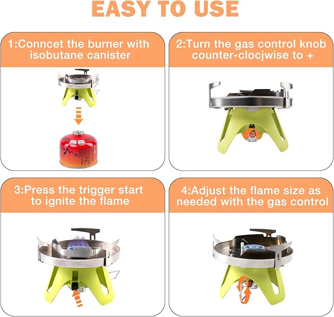 Bottletop Propane Camping Stove Portable 1-Burner Adjustable Stove with Wind Baffles Pressure Regulator equivalent to Gas One Great for Outdoor Hiking Cooking Backpacking camping,& More