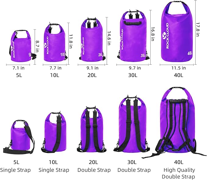 ROCK CLOUD Dry Bag Waterproof 40L Dry Sack for Kayaking Rafting Boating Beach Surfing Swimming Canoe Camping Hiking Fishing Ski