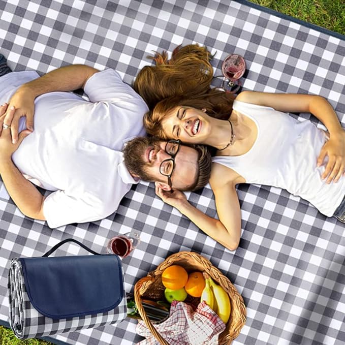 Extra Large Picnic Blanket Beach Blankets, Outdoor Foldable Waterproof Sand Mat for Beach Camping Hiking Travel Family Concerts Grass Park Music Festival Lawn Mats (Dark Blue, 80x80inch)
