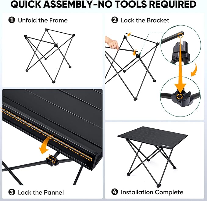 PTEROMY Folding Camping Table, Portable Beach Table with Ultralight Aluminum Tabletop for Travel, Outdoor, Camping, Picnics, and BBQs (Small, Black)