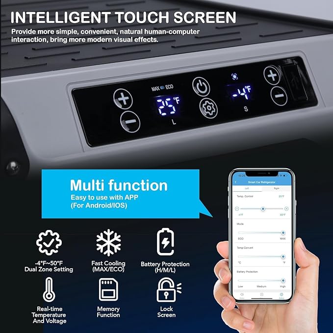 12 Volt Car Refrigerator, 53QT (50L) Dual Zone Portable Car Fridge, -4℉-68℉ Electric Cooler Dual Temp Control Cooling Freezer with Wheels, 12/24V DC and 100-240V AC for Travel, Camping, RV, Road, Home