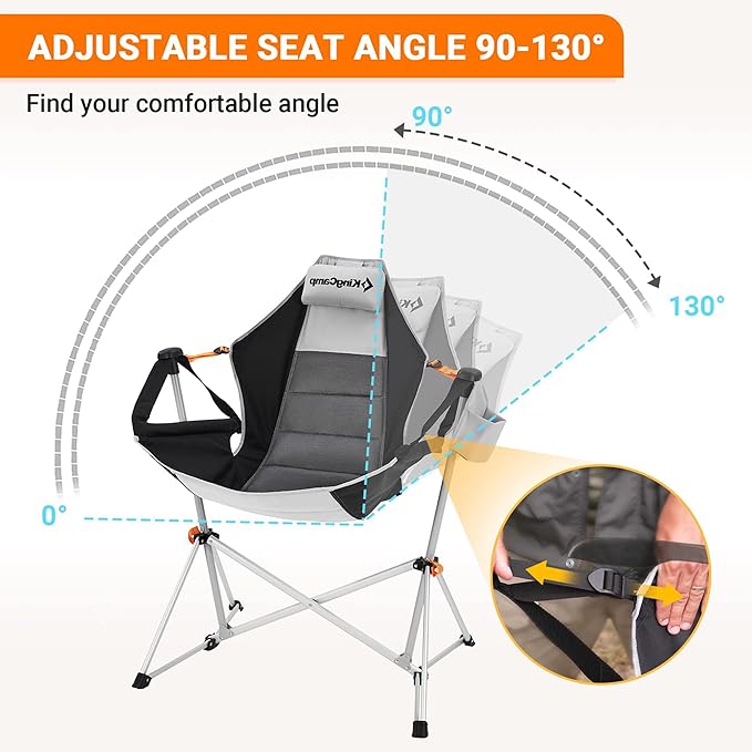 KingCamp Hammock Chair with Footrest, Swinging Portable Folding Camping Chairs for Adults MAX 400lbs Heavy Duty Foldable Oversized Rocker with Cup Holder Pillow for Outdoor Beach Patio Sport Lawn