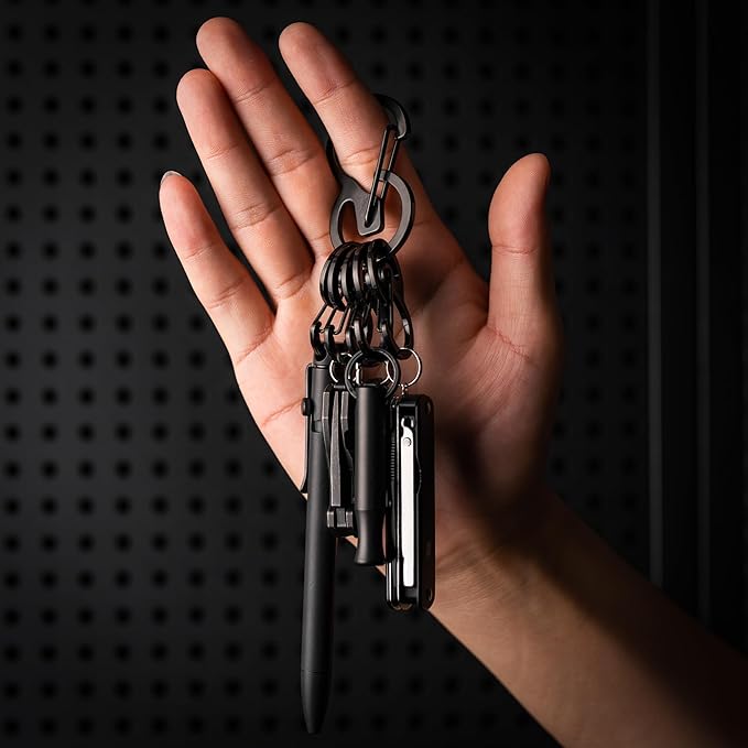 KeyUnity Stainless Steel Carabiner Mini Clips, Key Holder Organizer Keychain for Keys, Flashlight, Folding Knife & Whistles
