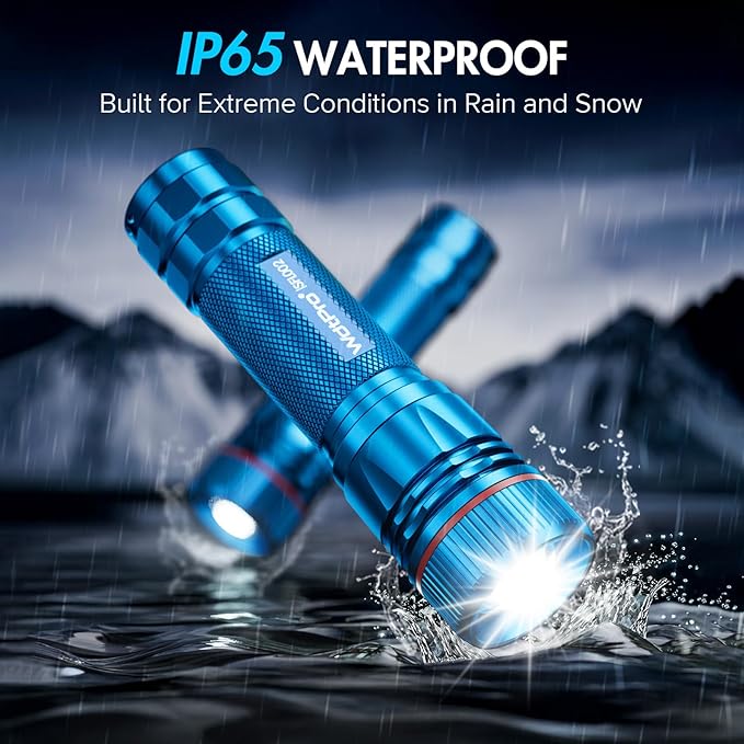 WdtPro Rechargeable Flashlights High Lumens, 2 Pack Super Bright LED Small Tactical EDC Flashlight with 10H Runtime, Portable Flash light for Camping, Home, Emergency Essentials Blue(Battery Included)