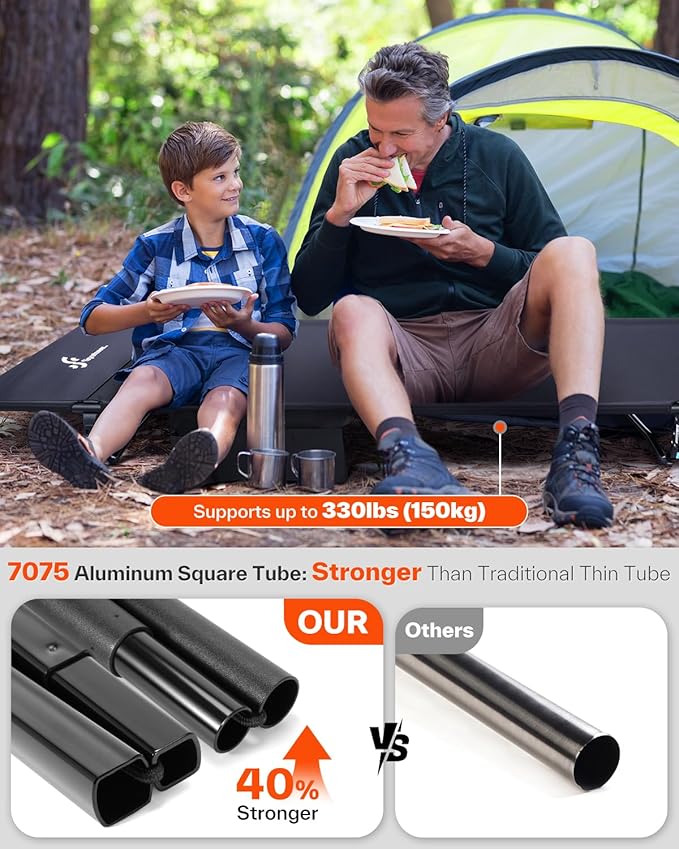 Sportneer Camping Cot: 31.5’’ Extra Wide Compact Sleeping Cots with Side Pocket - Lightweight Folding Cot for Camping Traveling Tent Day, Carry Bag Included, Easy Setup - Size 74.8''x31.5''