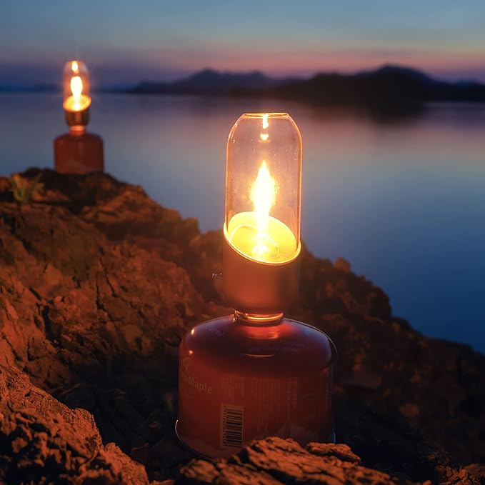 Fire Maple Orange Camping Light, Propane Lamp,Gas Lantern, Glass Lampshade & Windproof, NO Mantles Needed, Brightness Adjustable, Heating, Camping Atmosphere &Bright Flames