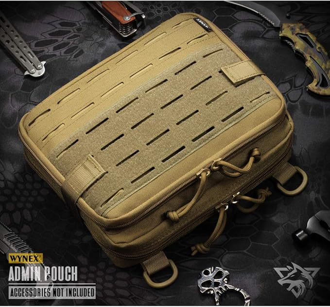 WYNEX Tactical Molle Admin Pouch of Laser Cut Design, Utility Pouches Molle Attachment Military Medical EMT Organizer with Map Pocket EDC EMT Pack IFAK Tool Holder Universal U.S.A Patch Included