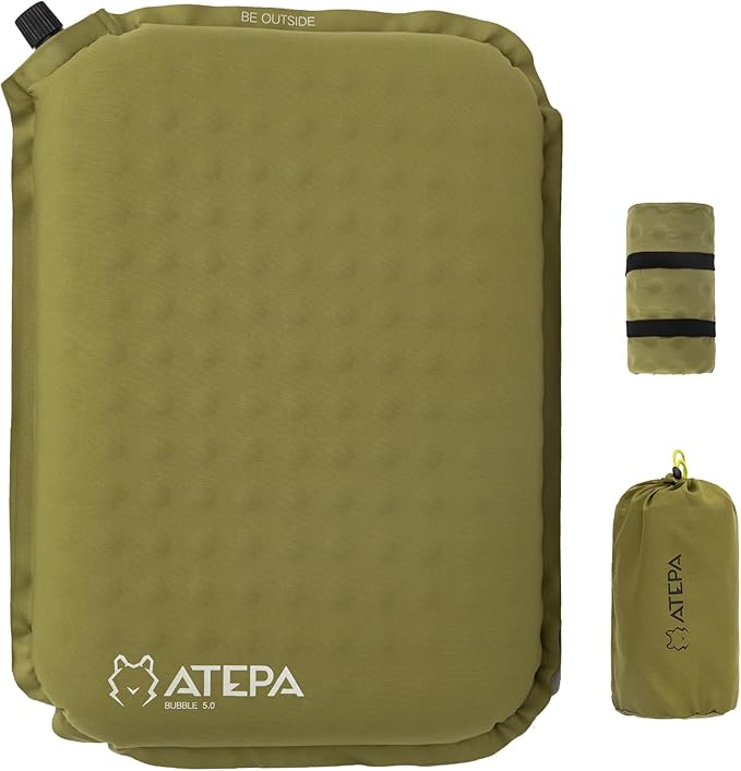 ATEPA Inflatable Stadium Seat Cushion, Self-Inflating Memory Foam Stadium Seats Camping Accessories Chair Pad for Outdoor Airplane Travel Bleacher Patio Backpacking