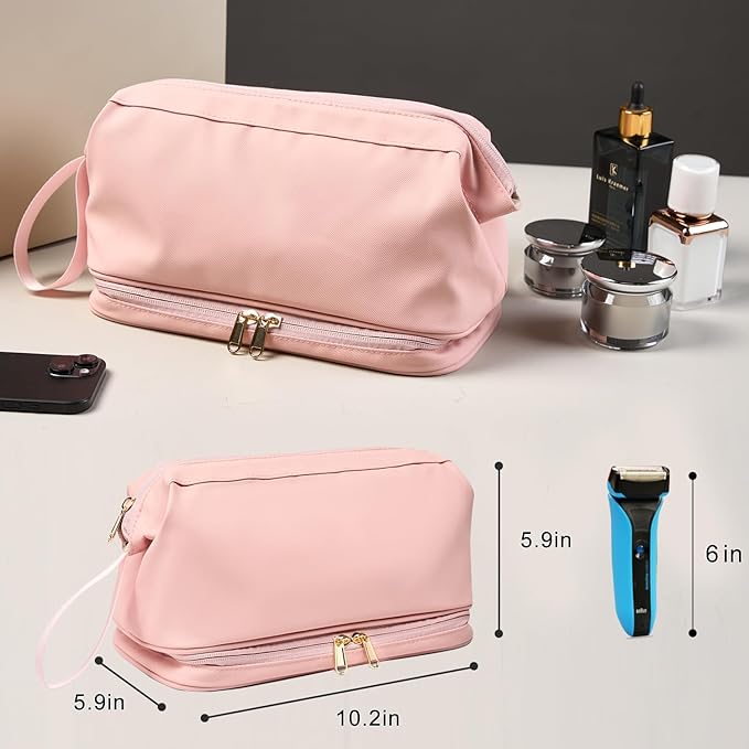 Large Travel Toiletry Bag for men women,Makeup Organizer Bag, Dopp Kit,Waterproof Hanging Cosmetic Bag for Toiletries Accessories(Pink)