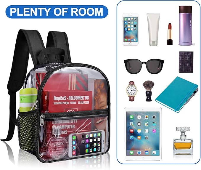 USPECLARE Clear Backpack for Stadium Approved 12×6×12, Water proof Clear Bag for Stadium Events and Concert Work Sport Event