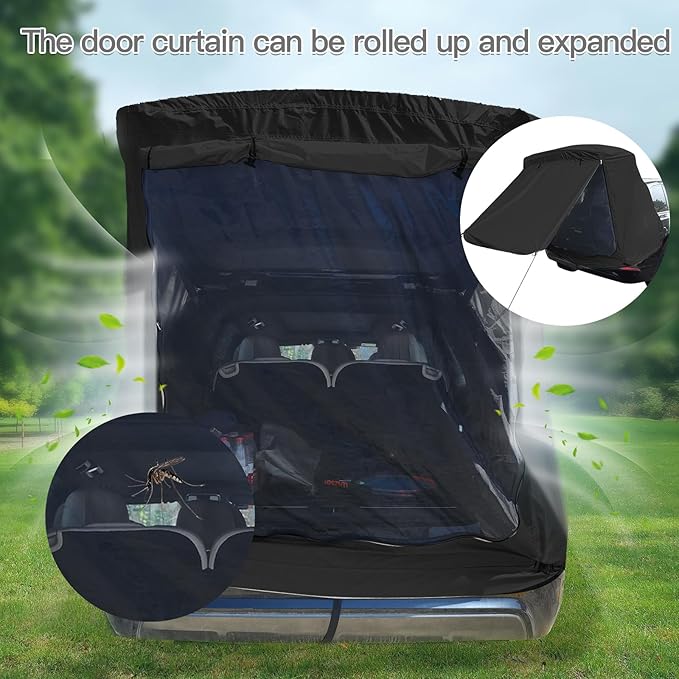 SUV Tailgate Tent with Awning Shade Car Tent for Camping Accessory for Car Camping Universal Fit Most SUV (Black)