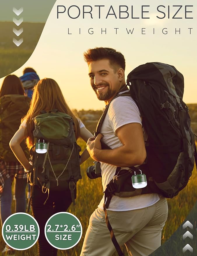 Joyzy Rechargeable LED Camping Lantern, 600lm, 3600mAh, Mini Hanging Light for Outdoor, Fishing, Car or House Emergency Kit (Green)