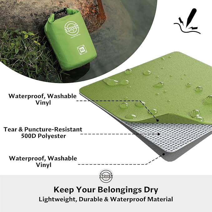 STOVER 5/10/25/30/40/55L Waterproof Dry Bag, Small Lightweight Roll Top Dry Bag Backpack w/Waterproof Phone Case, Kayaking, Travel, Hiking, Fishing, Tubing, Camping, the Beach, Men/Women (Green)