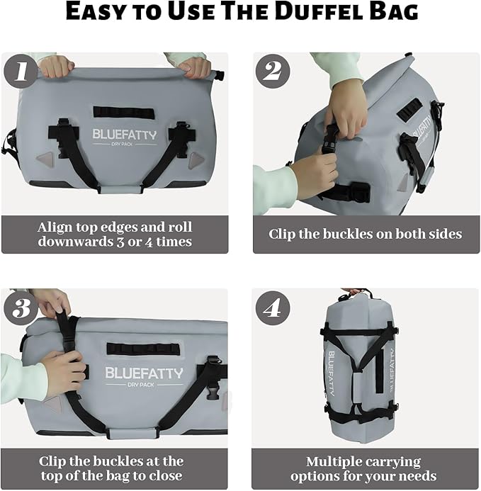 Large Waterproof Duffel Bag Roll-top Heavy Duty Dry Duffle Bags for Motorcycling, Rafting, Boating, SUP, Kayaking, Travel, 70L(Grey)