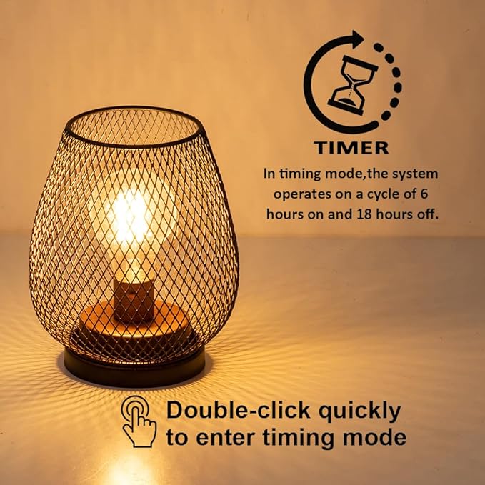 DECORKEY Set of 2 Rechargeable LED Table Lantern, Brown Metal Cage Cordless Lamps with LED Bulb,Vintage Decorative Outdoor Lantern for Weddings, Parties, Patio, Events for Indoors Shelf Decor