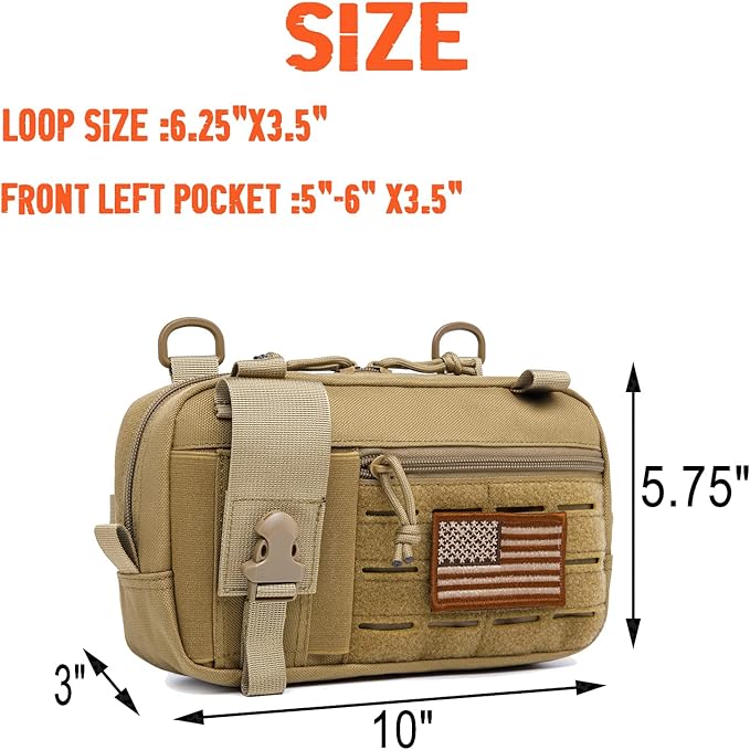Molle Admin Pouch with Laser Cutting Loop,Car EDC EMT Molle Pouches, Large Capacity Tactical Pouch, EDC Pouch Organizer Include US Flag