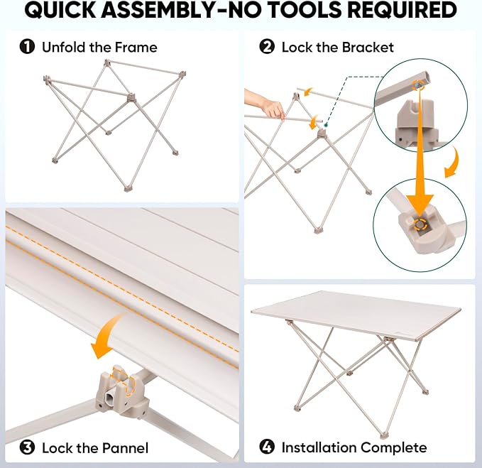 PTEROMY Folding Camping Table, Portable Beach Table with Ultralight Aluminum Tabletop for Travel, Outdoor, Camping, Picnics, and BBQs (Medium, Beige)