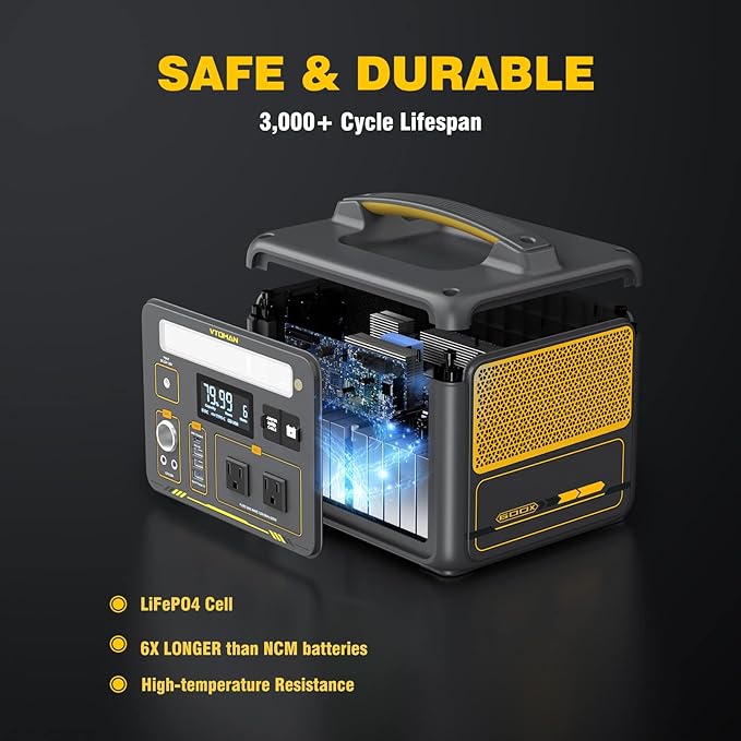 VTOMAN Jump 600X Portable Power Station 600W, 299Wh Solar Generator LiFePO4 Battery Power Station with 600W Pure Sine Wave (Surge 1200W) AC Outlet, PD 60W USB-C, 3x Regulated 12V/10A DC for Camping